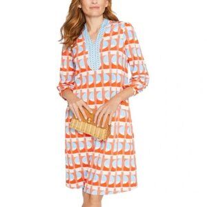 J.Mclaughlin Emer Shift Dress Size Small Orange Blue Stretch Work Travel Pockets